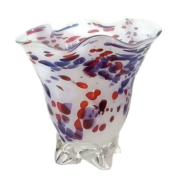 Mid Century Studio Art Glass Murano Purple Pink Confetti Flower Petal Vase - Picture 9 of 14